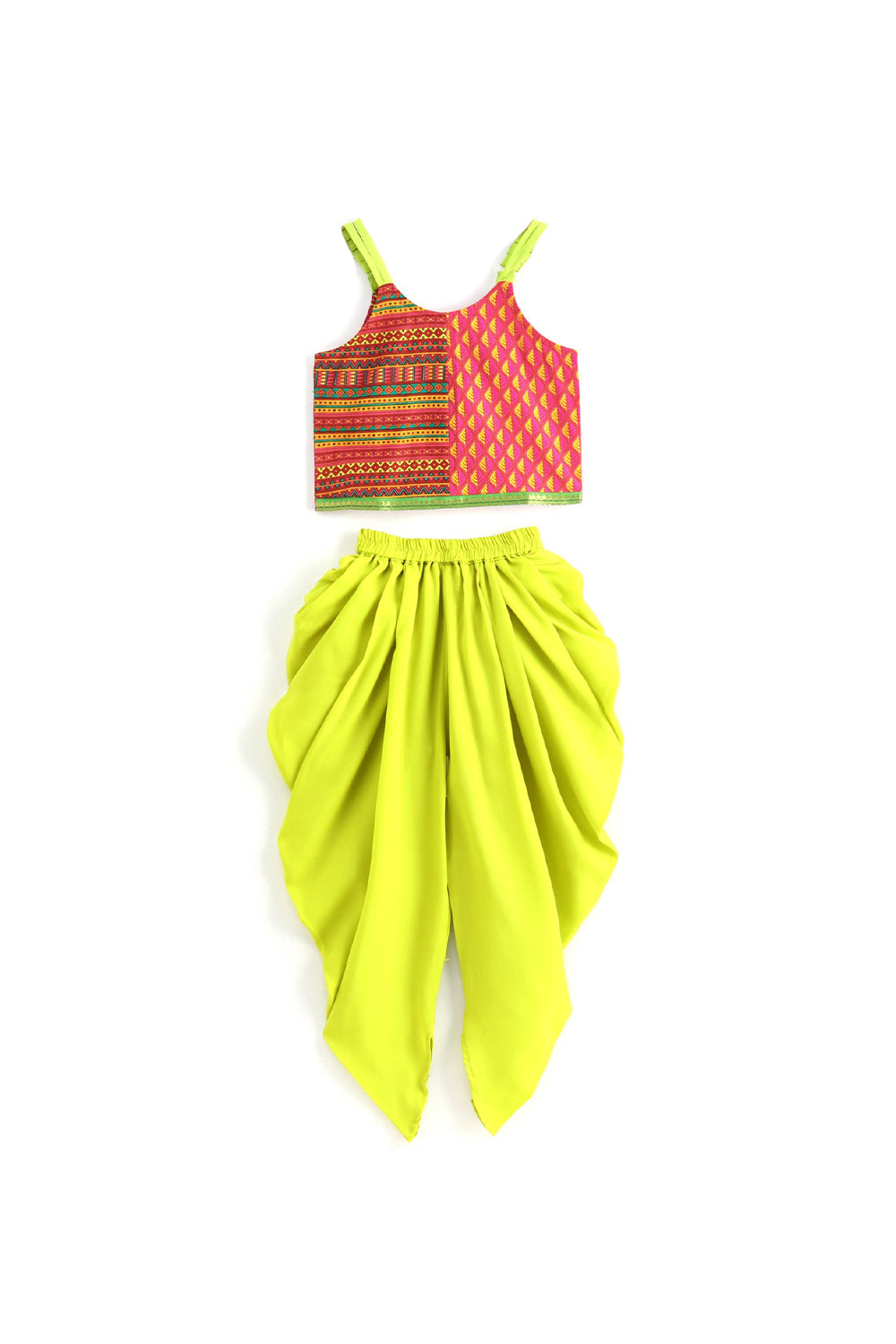 Brown printed top with green dhoti set