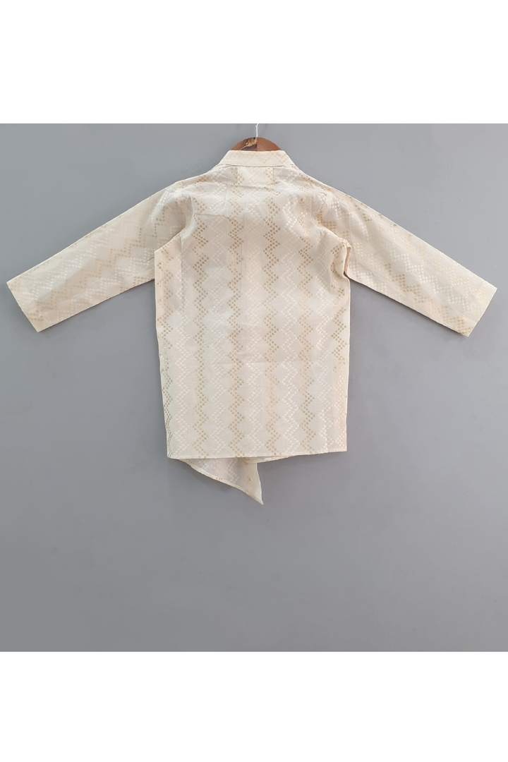 Beige Muslin Cotton Asymmetrical Shirt With Pyjama Set