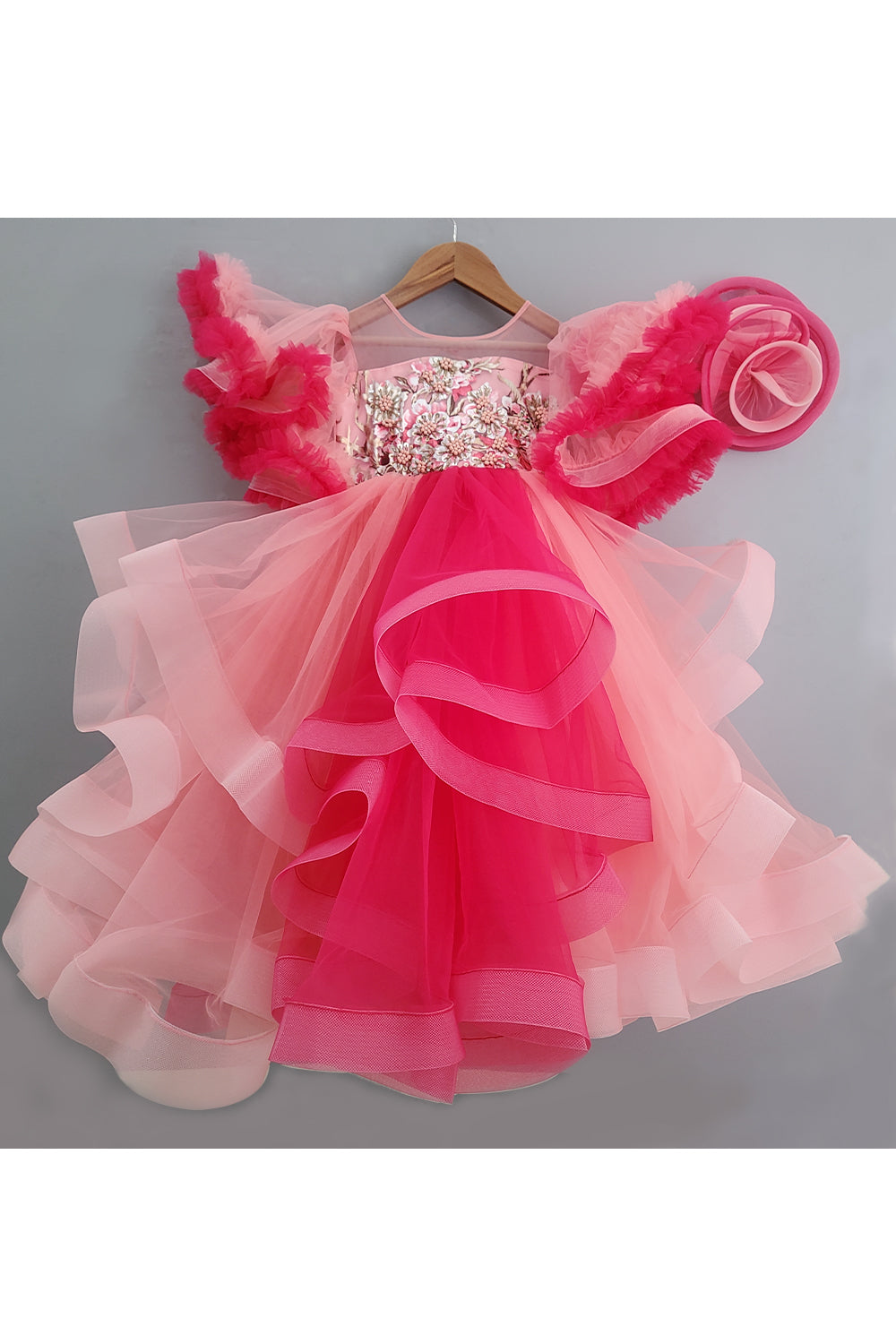 Pink Shade Sequins and Beads Embroidered Work Frilly Gown