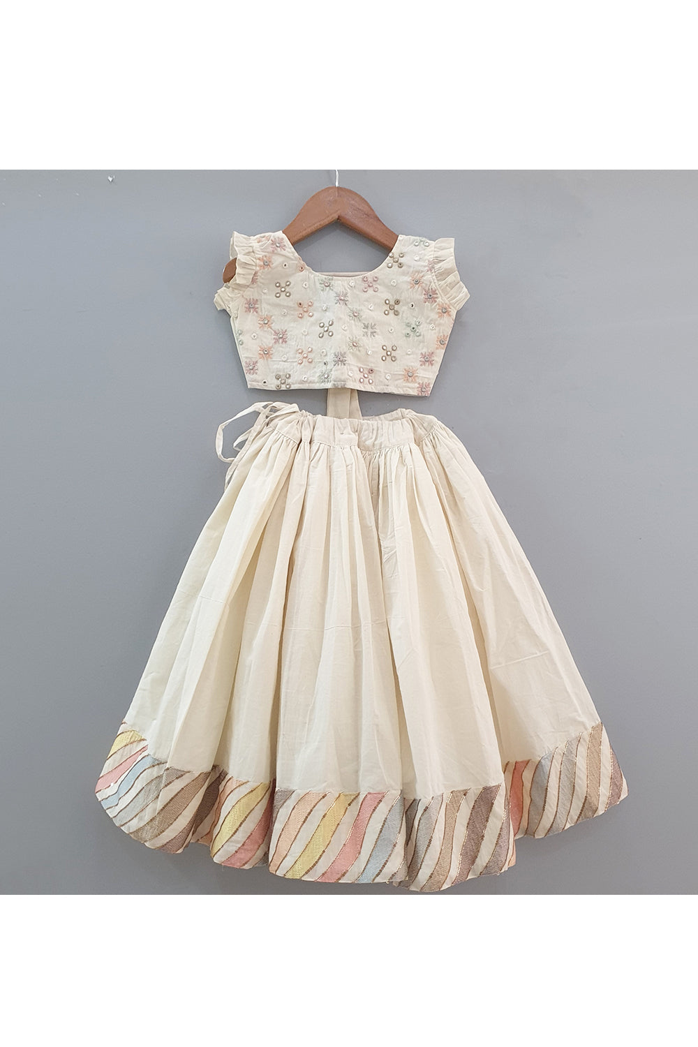 Off white abla work top with embroidered lehenga