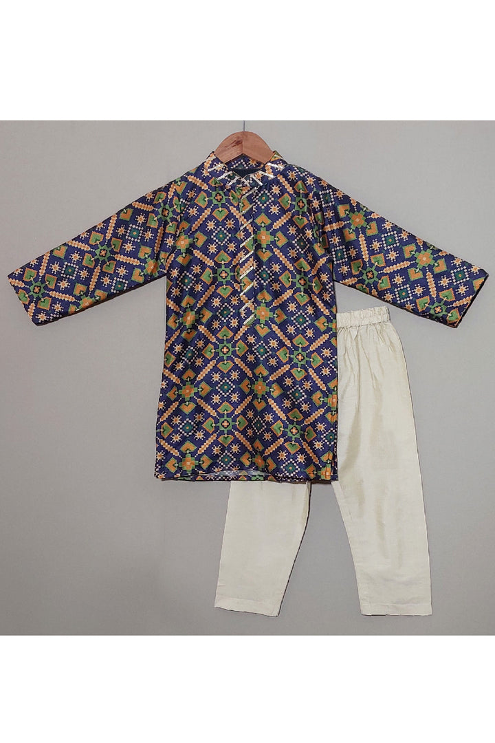 Blue Patola Printed Cotton Silk Kurta With Pyjama Set