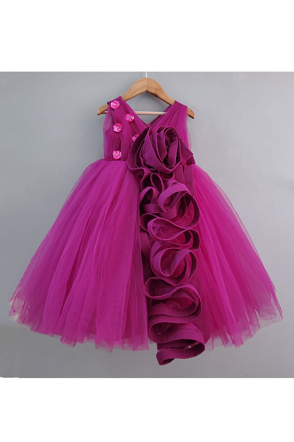 Wine Ruffle Sleeveless Ball Gown