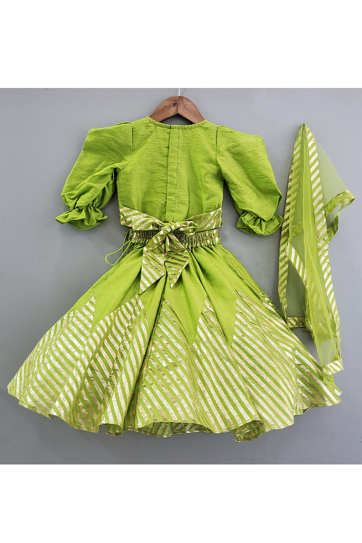 Green Rose Embroidered Top With Embroidered Lehenga And Dupatta Set