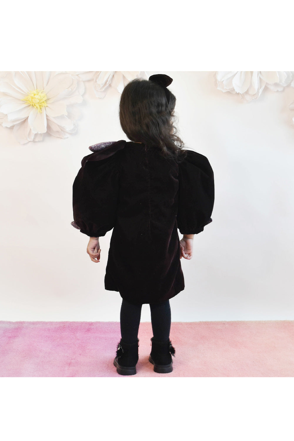 Brown Leaf Detailing Velvet Dress