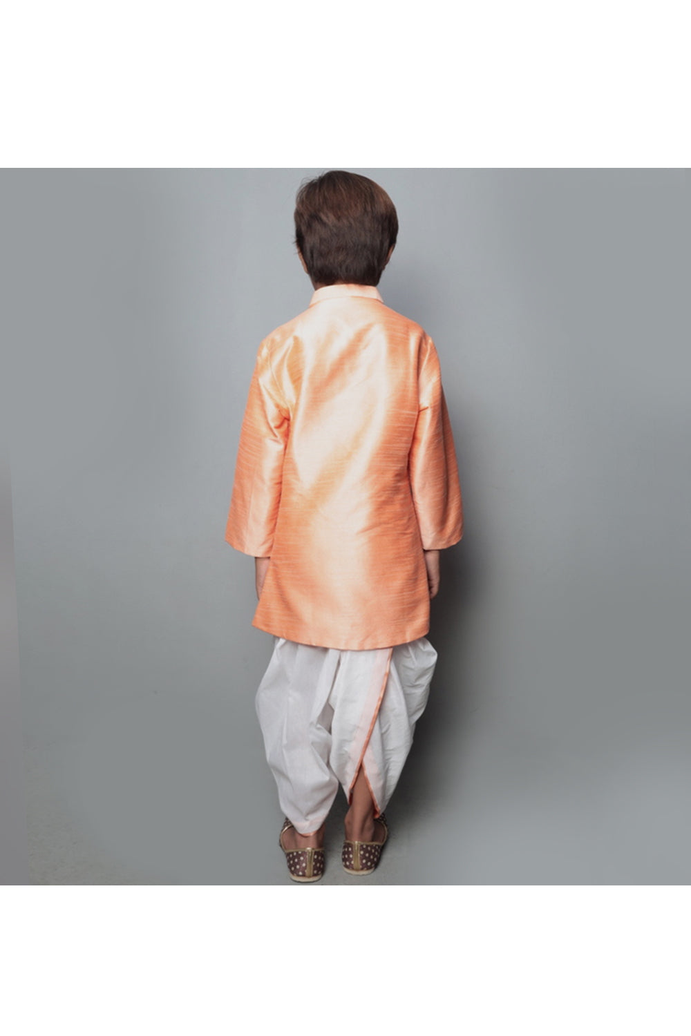 Peach horse embroidered sherwani and dhoti set