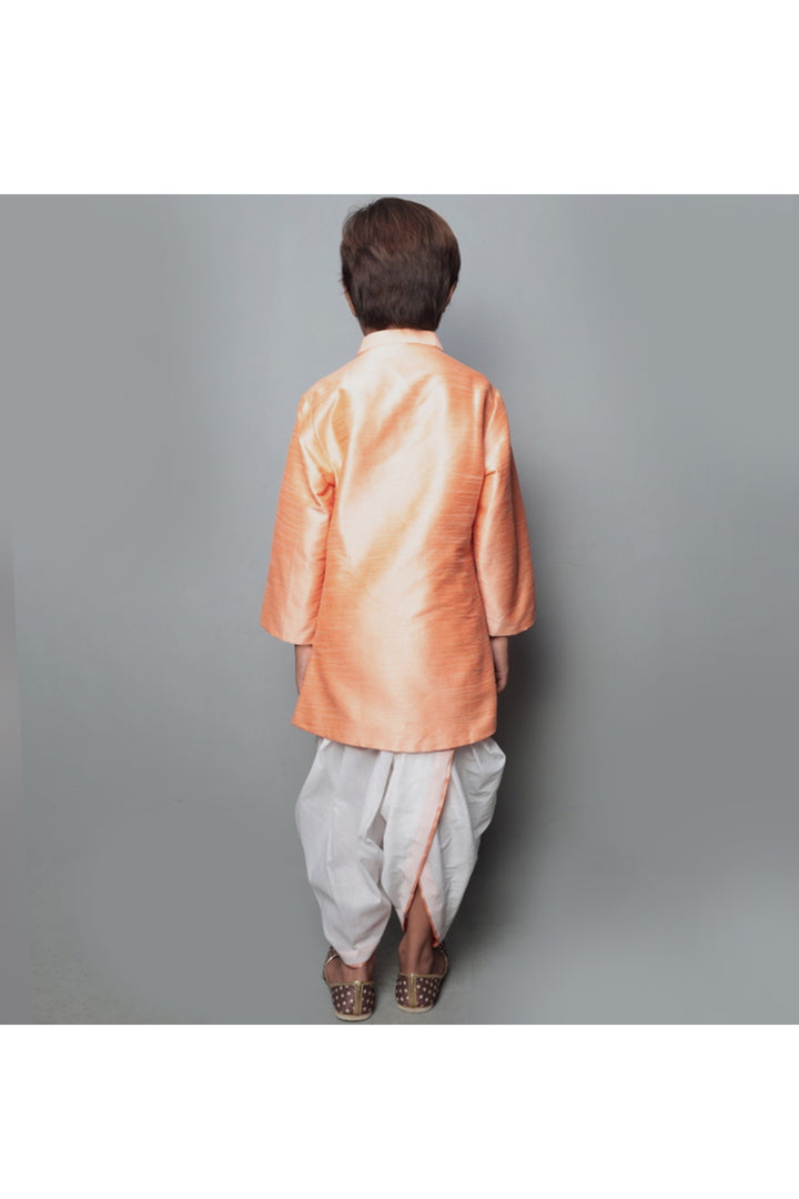 Peach horse embroidered sherwani and dhoti set