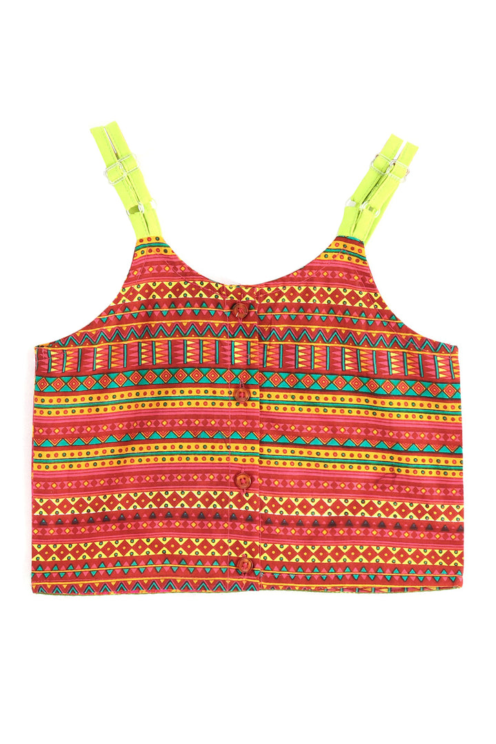 Brown printed top with green dhoti set