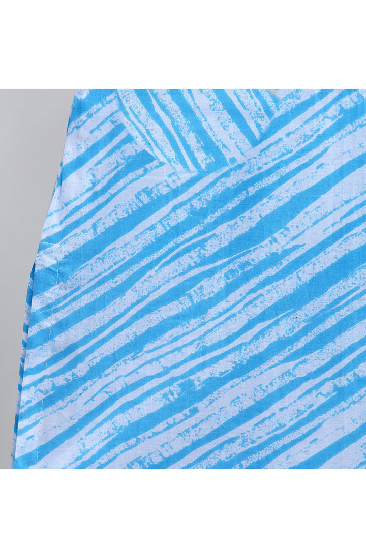 Light Blue Printed Kurta With White Pyjama Set