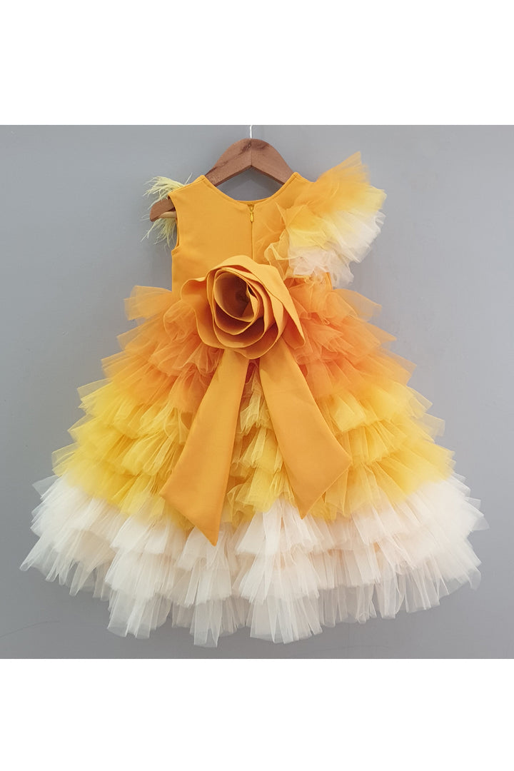 Mustard yellow pearl embellished frill gown