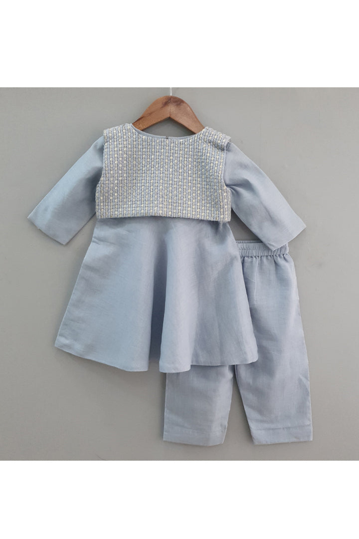 Powder blue anarkali and sequin embroidered jacket with pants