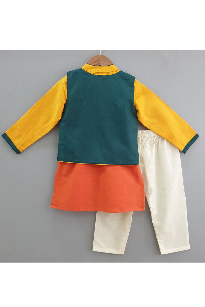 Green embroidered jacket with dual shaded kurta and pyjama