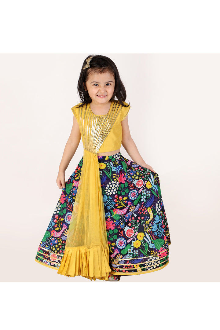 Lace Detailing Cotton Silk Top With Attached Dupatta And Printed Lehenga Set