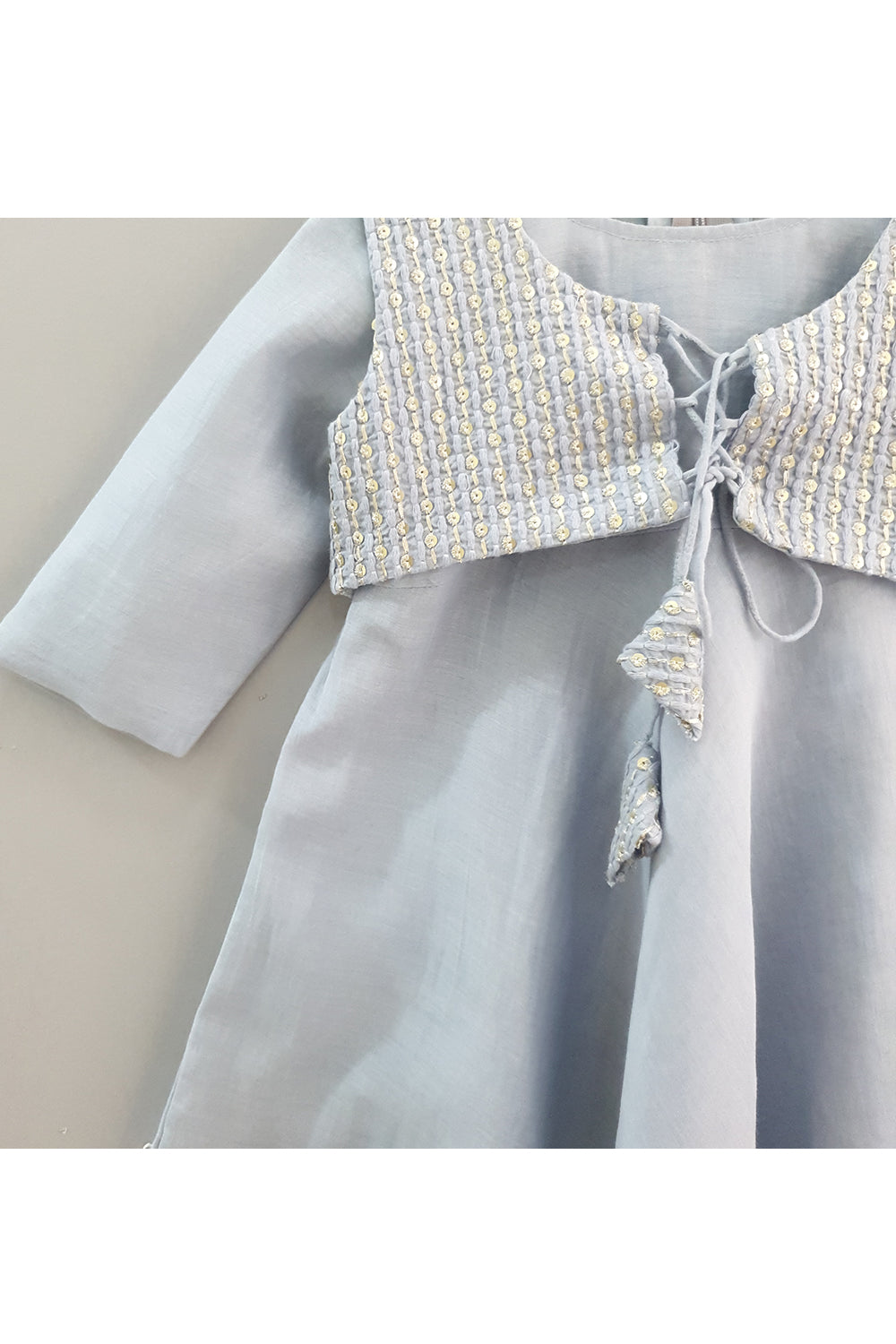 Powder blue anarkali and sequin embroidered jacket with pants