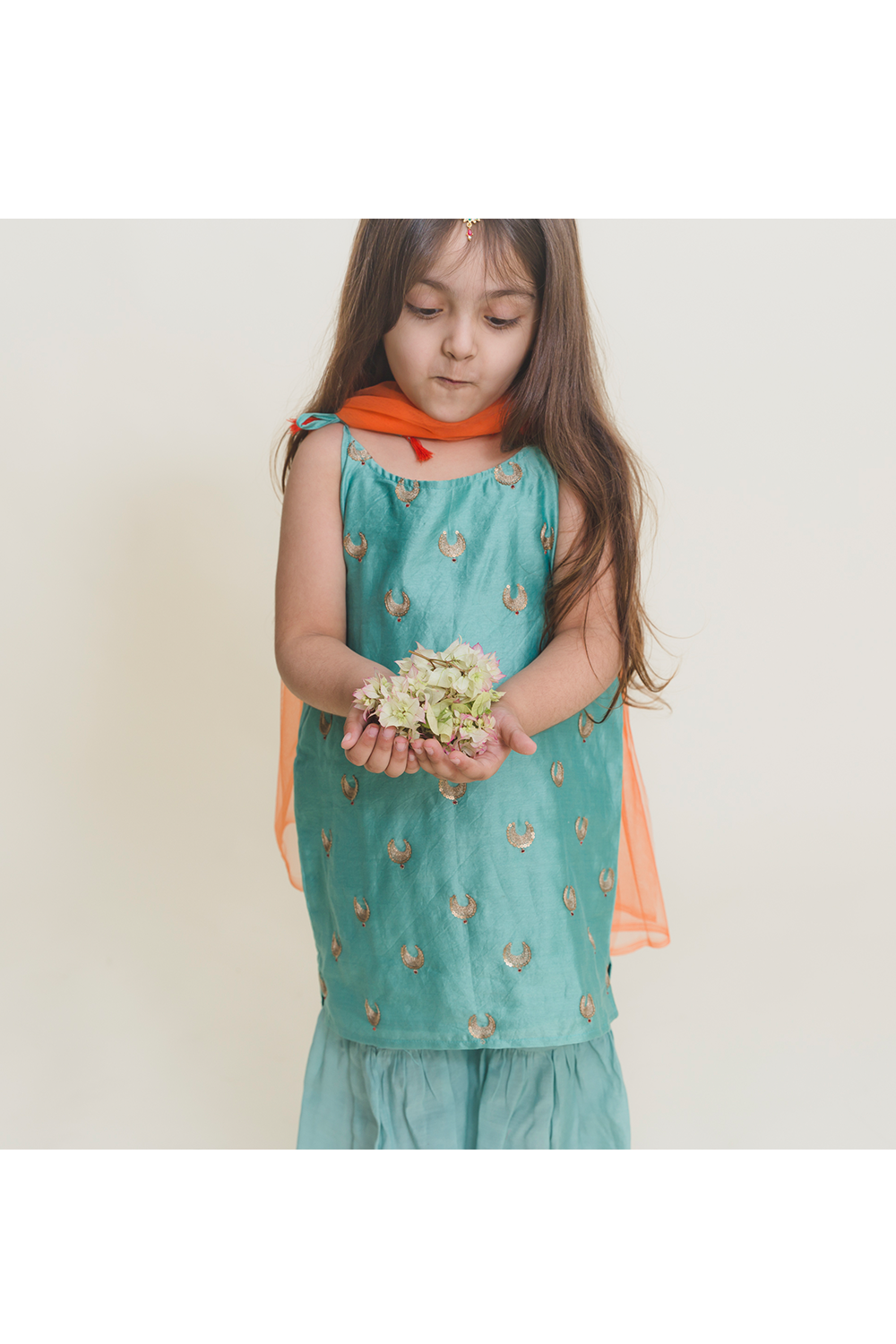 Aqua blue knotted kurta sharara set