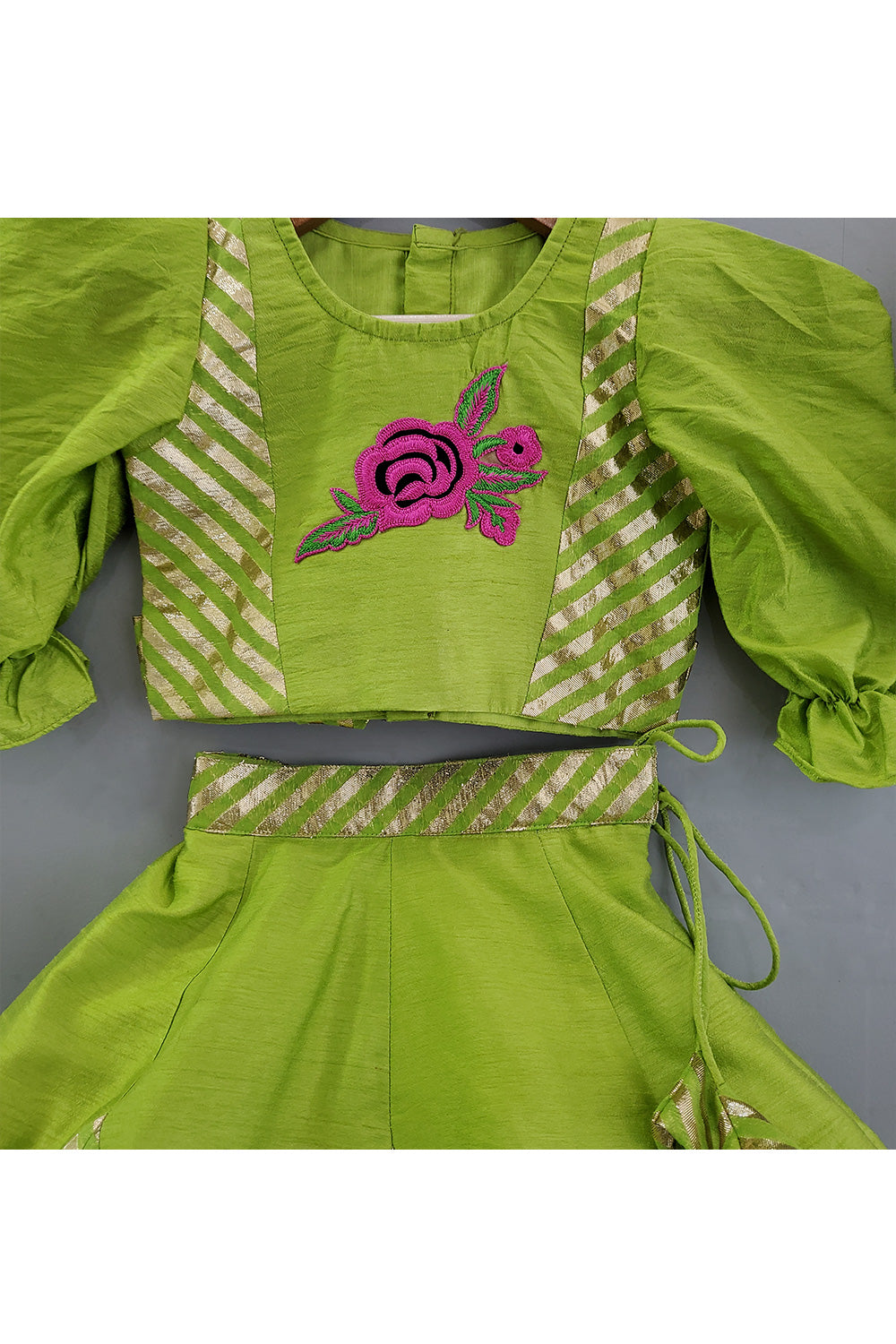 Green Rose Embroidered Top With Embroidered Lehenga And Dupatta Set