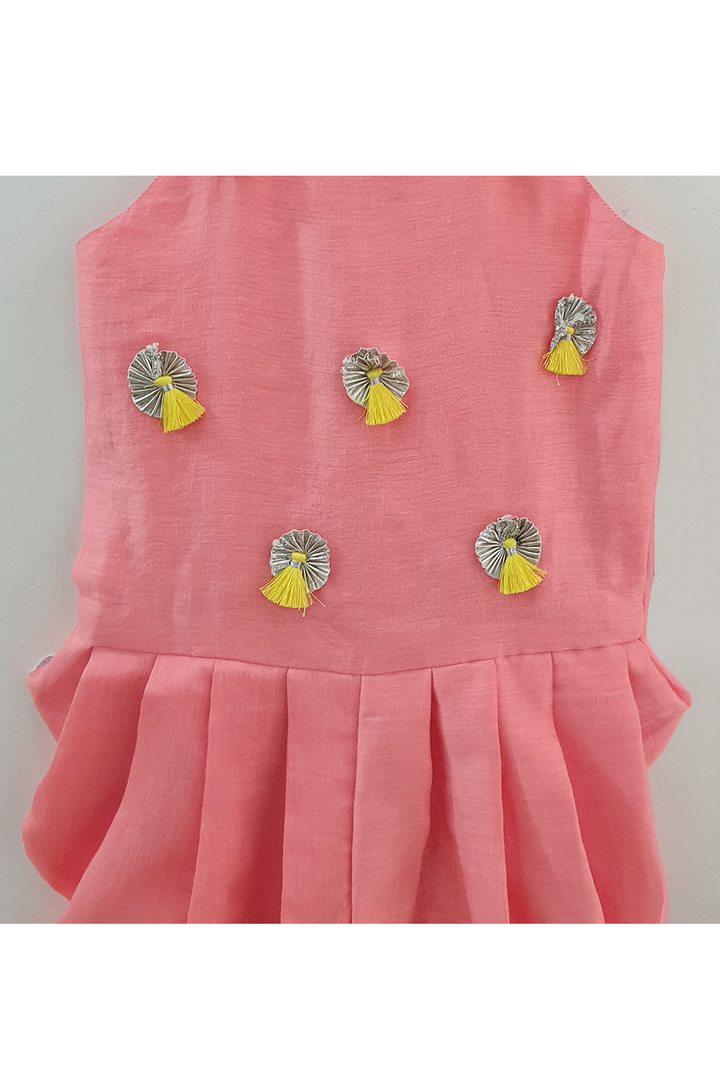 Peach tassel work dhoti style jumpsuit