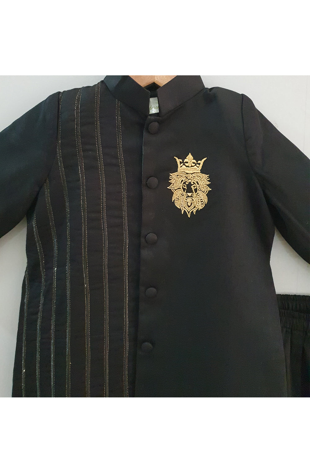 Lion king embroidered black sherwani with pyjama
