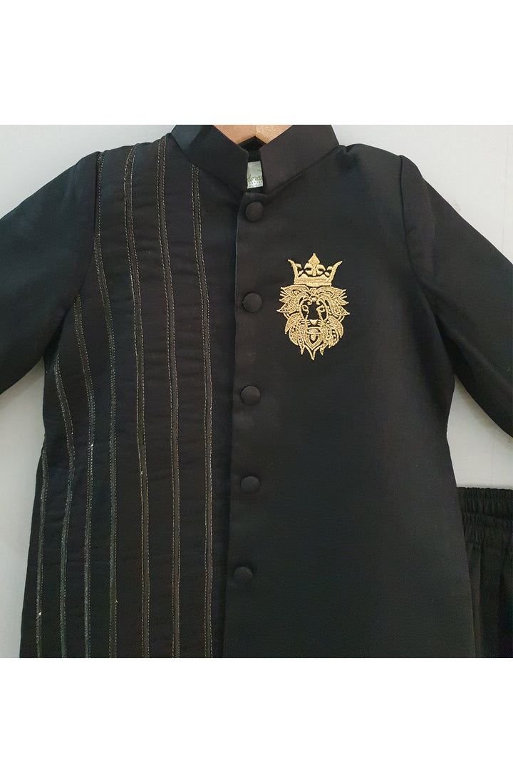 Lion king embroidered black sherwani with pyjama