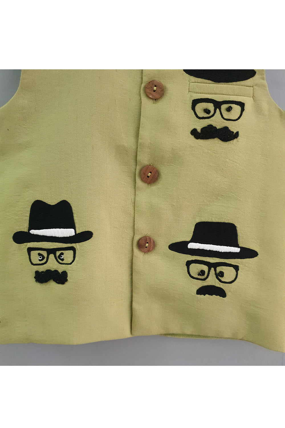 Green hat moustache glasses hand embroidered jacket