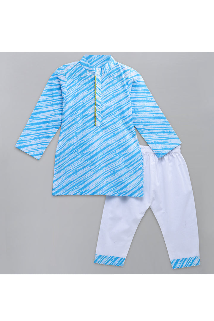 Light Blue Printed Kurta With White Pyjama Set