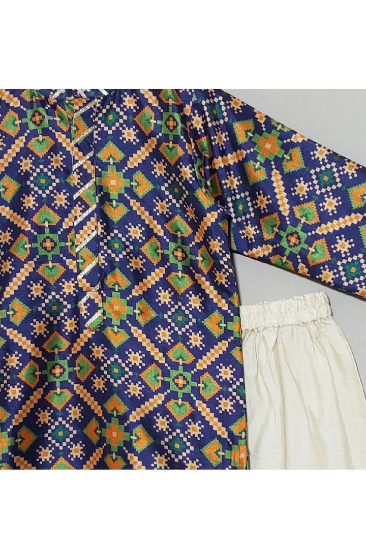 Blue Patola Printed Cotton Silk Kurta With Pyjama Set