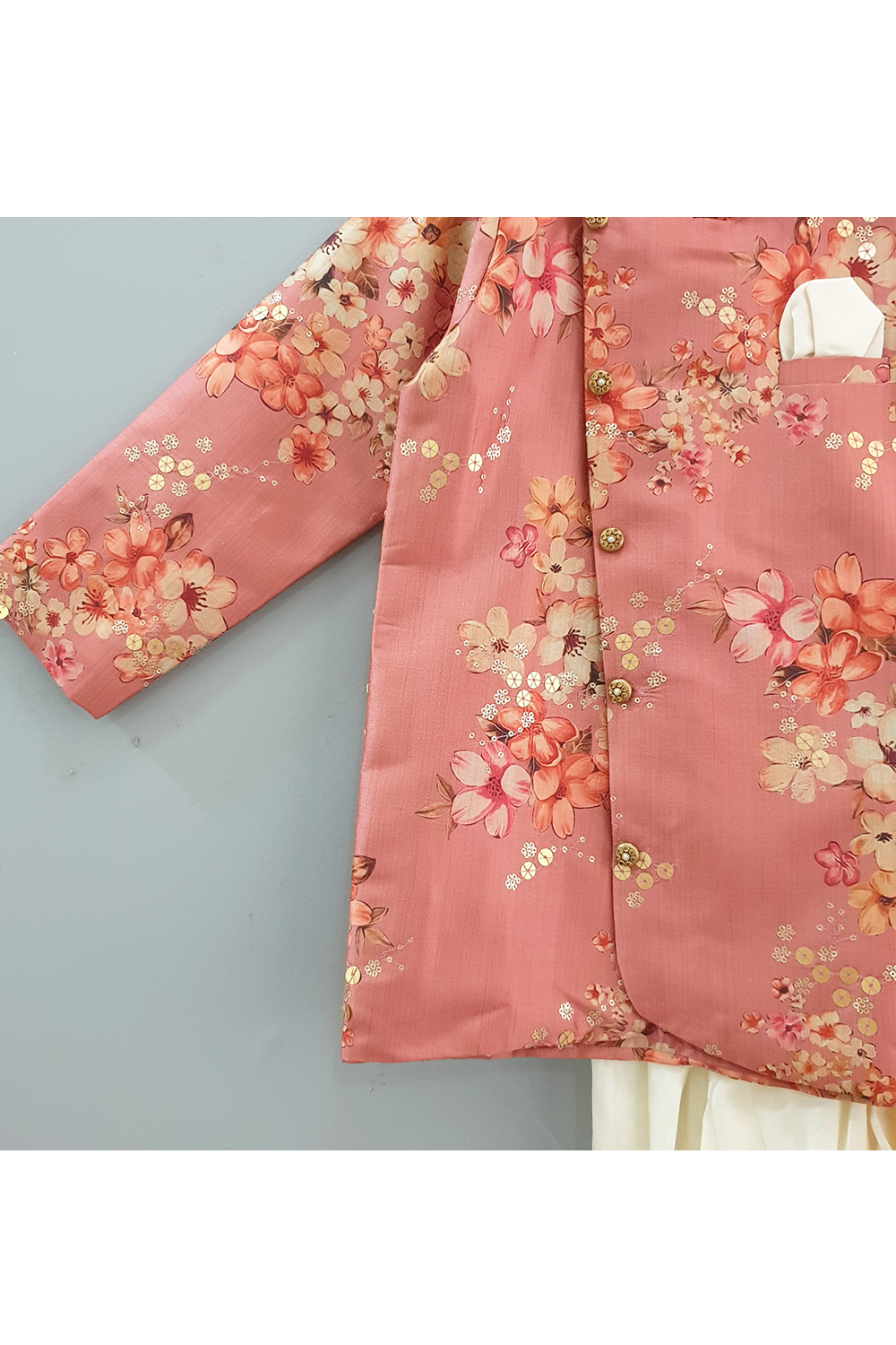Light wine floral printed sherwani with dhoti