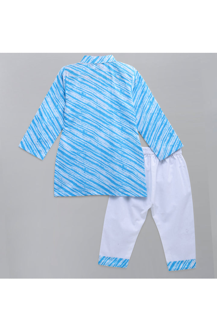 Light Blue Printed Kurta With White Pyjama Set