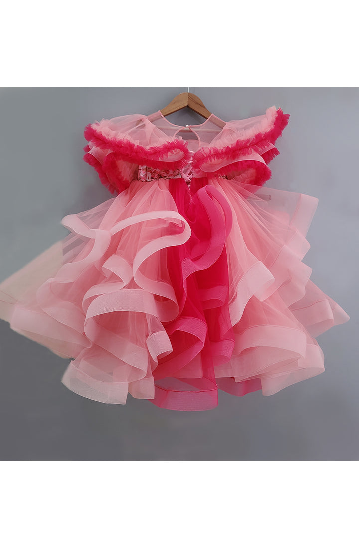 Pink Shade Sequins and Beads Embroidered Frilly Gown