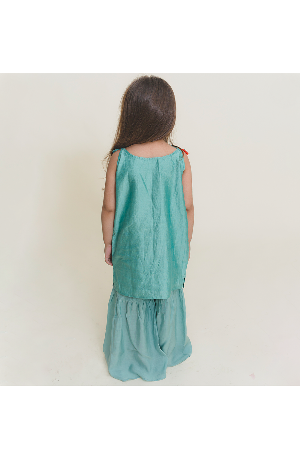 Aqua blue knotted kurta sharara set