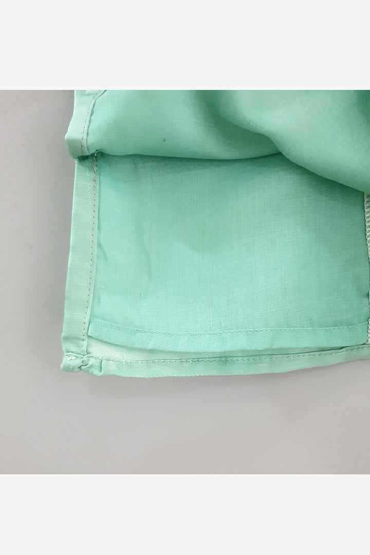 Green hand embroidered kurti and straight salwar