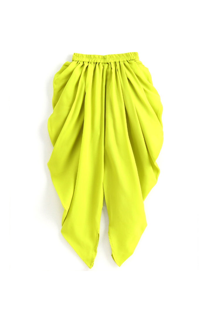 Brown printed top with green dhoti set