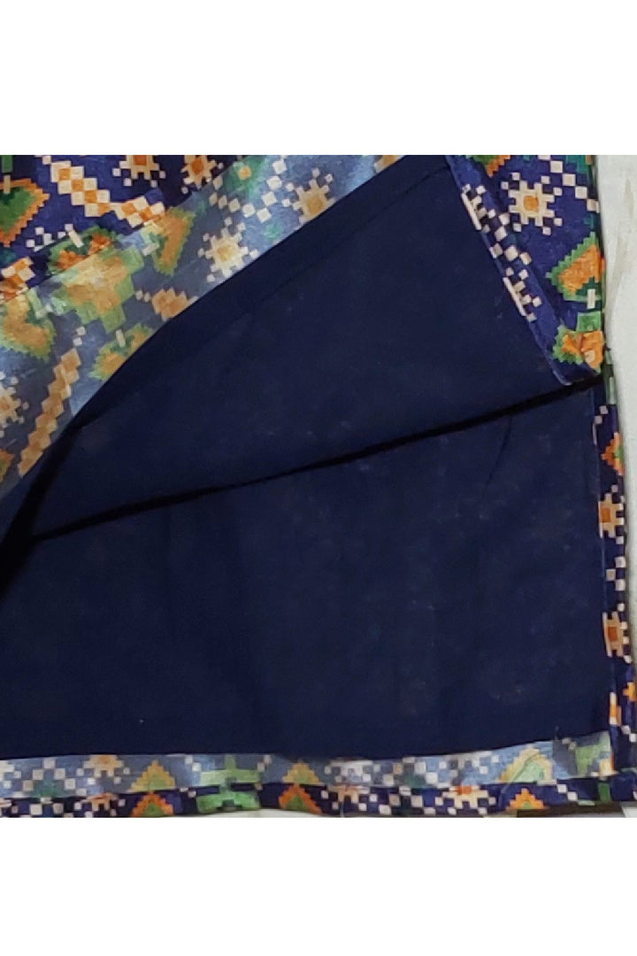 Blue Patola Printed Cotton Silk Kurta With Pyjama Set