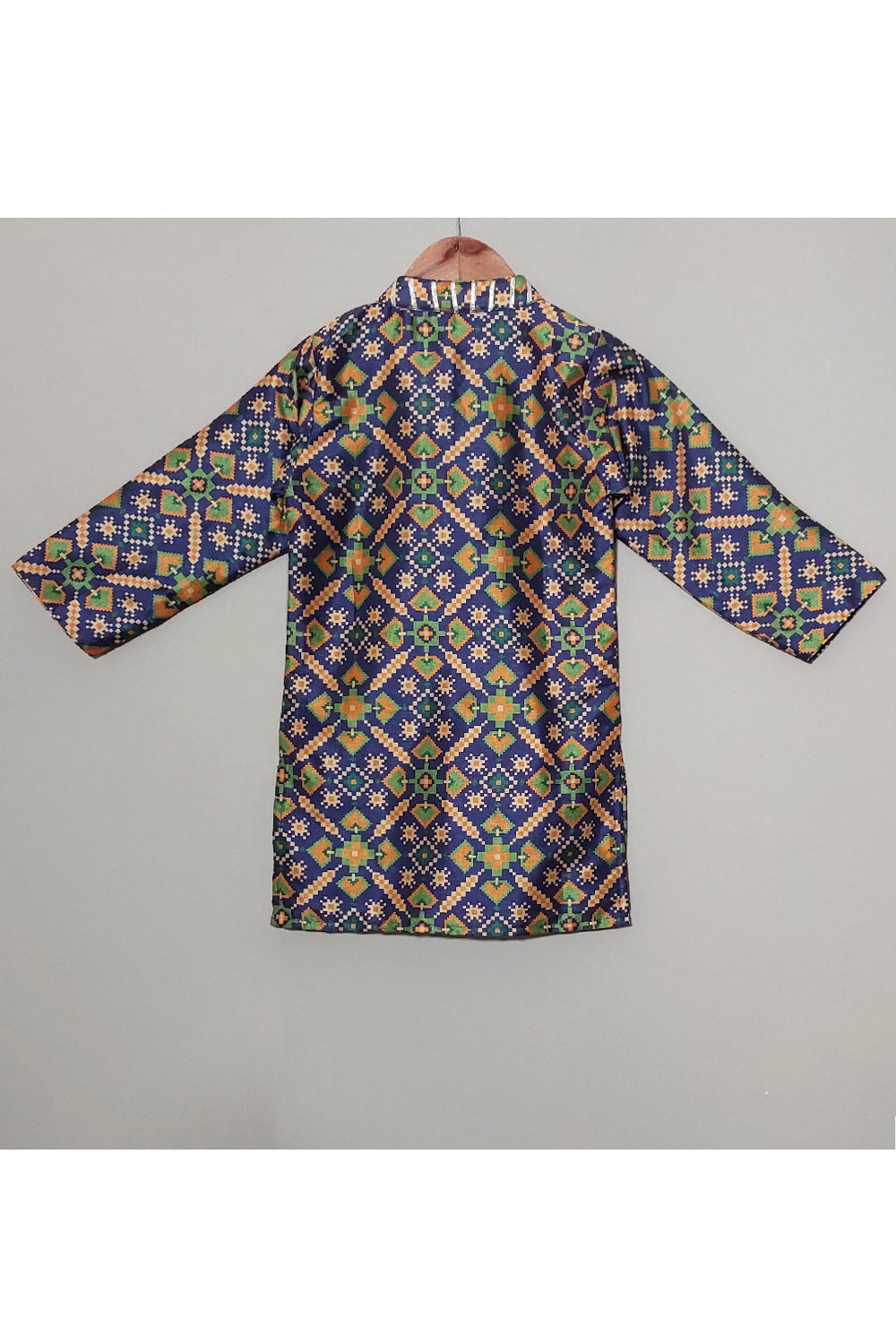 Blue Patola Printed Cotton Silk Kurta With Pyjama Set