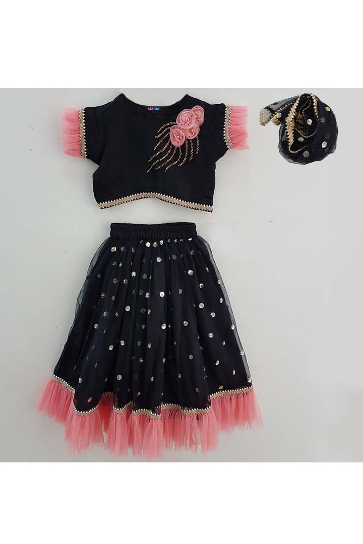 Black and peach lehenga choli with dupatta