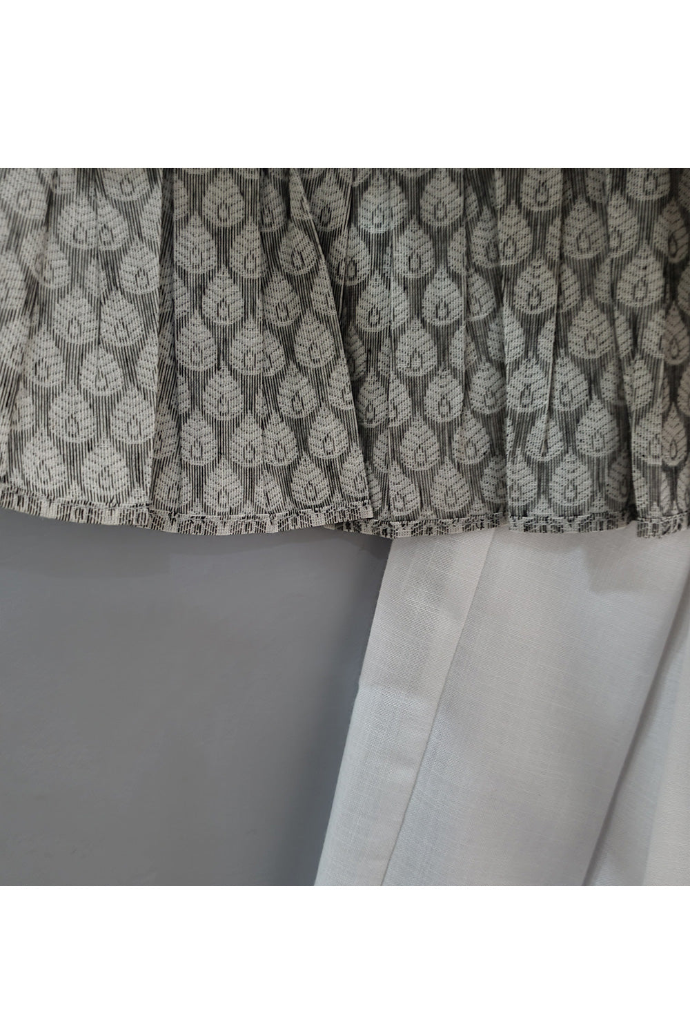 Grey Peplum Style Top With White Printed Palazzo Set