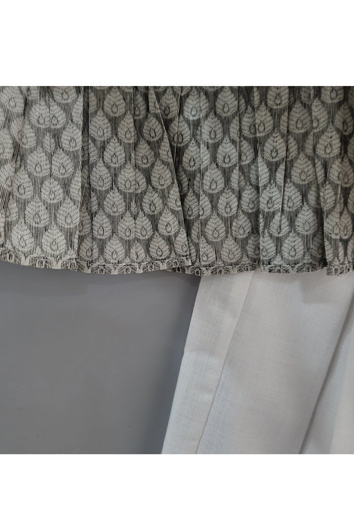 Grey Peplum Style Top With White Printed Palazzo Set