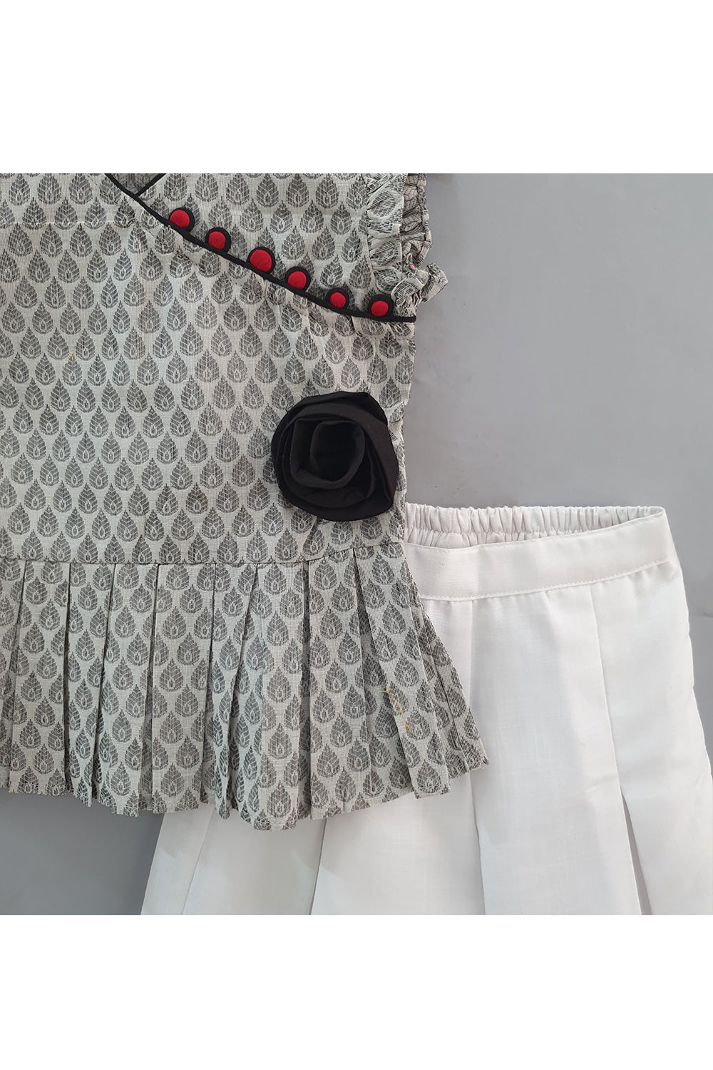 Grey Peplum Style Top With White Printed Palazzo Set