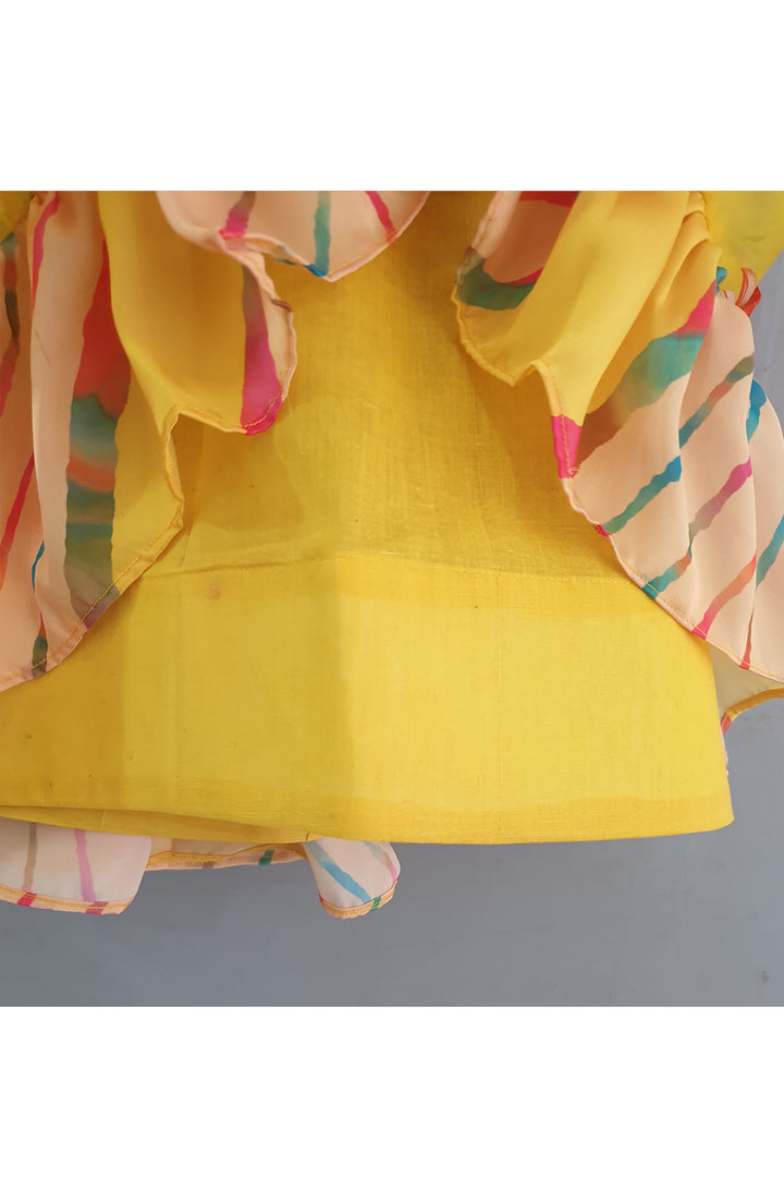 Yellow Printed Crop Top With Skirt Set