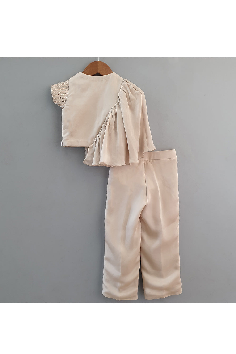Champagne Embroidered Flared Top With Pant Set