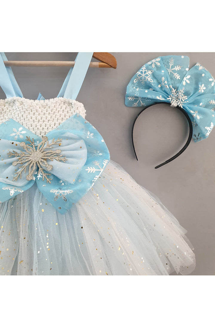 White Aqua Blue Sleeveless Frozen Tutu Gown