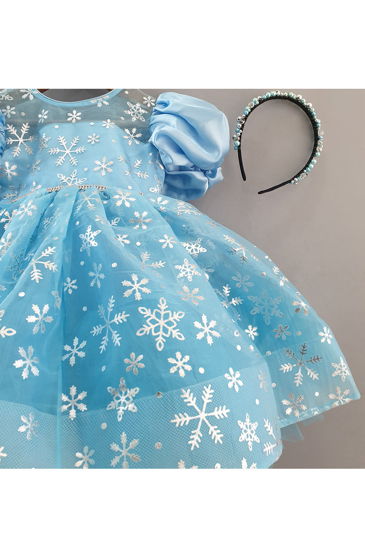 Aqua Blue Embroidered Organza Dress