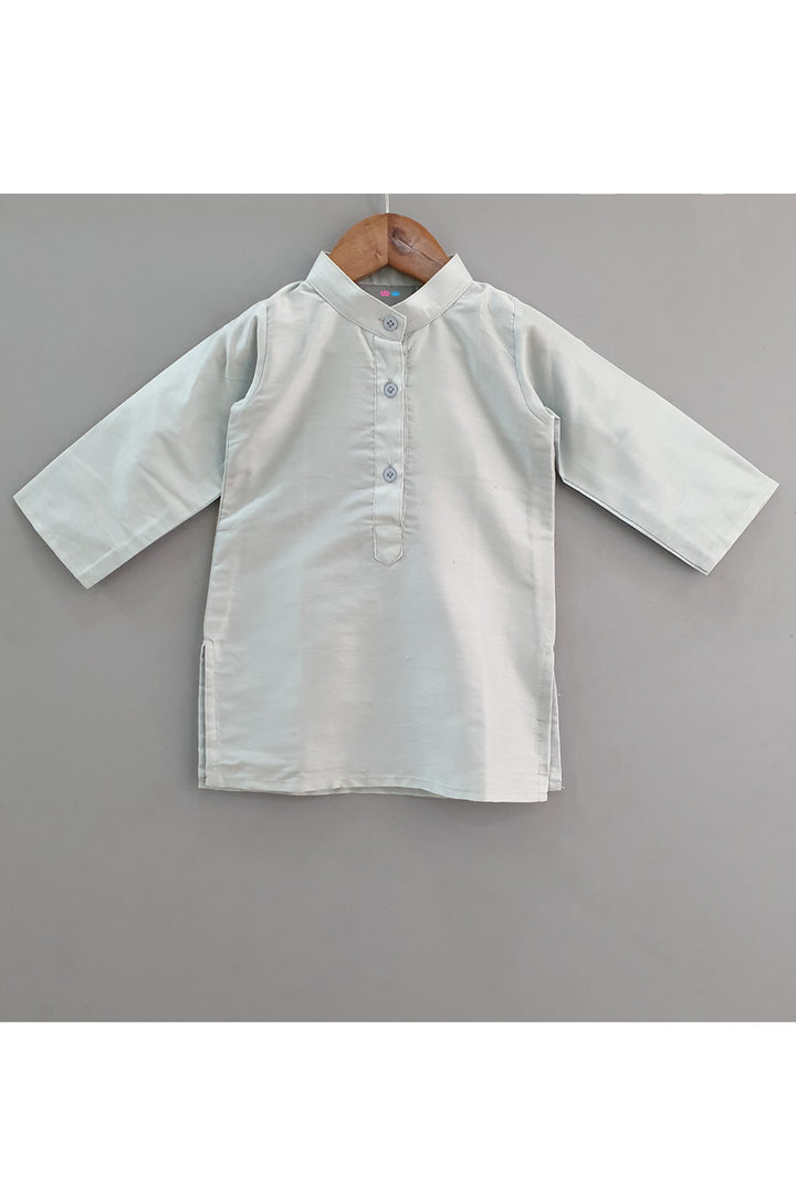 Ice Blue Cotton Silk Kurta With Sequins Embroidered Jacket