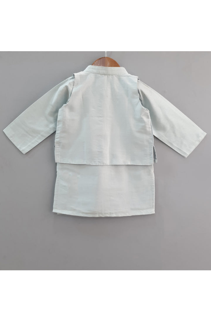 Ice Blue Cotton Silk Kurta With Sequins Embroidered Jacket