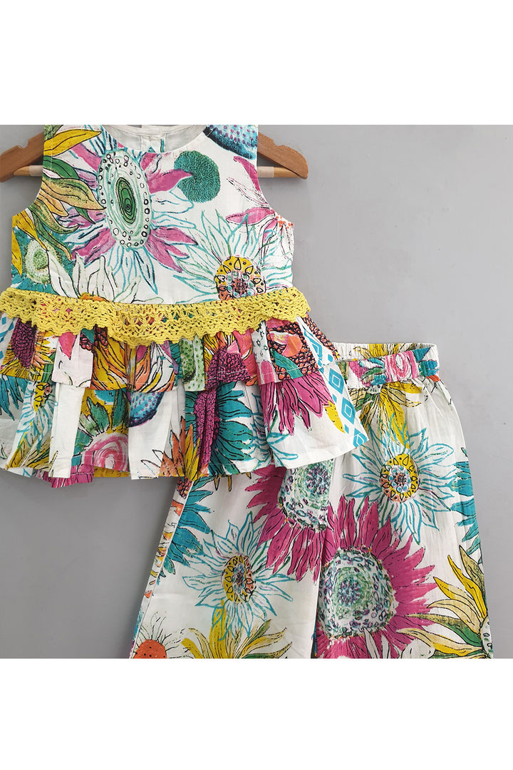 Multicolor Floral Printed Peplum Top With Pant Set
