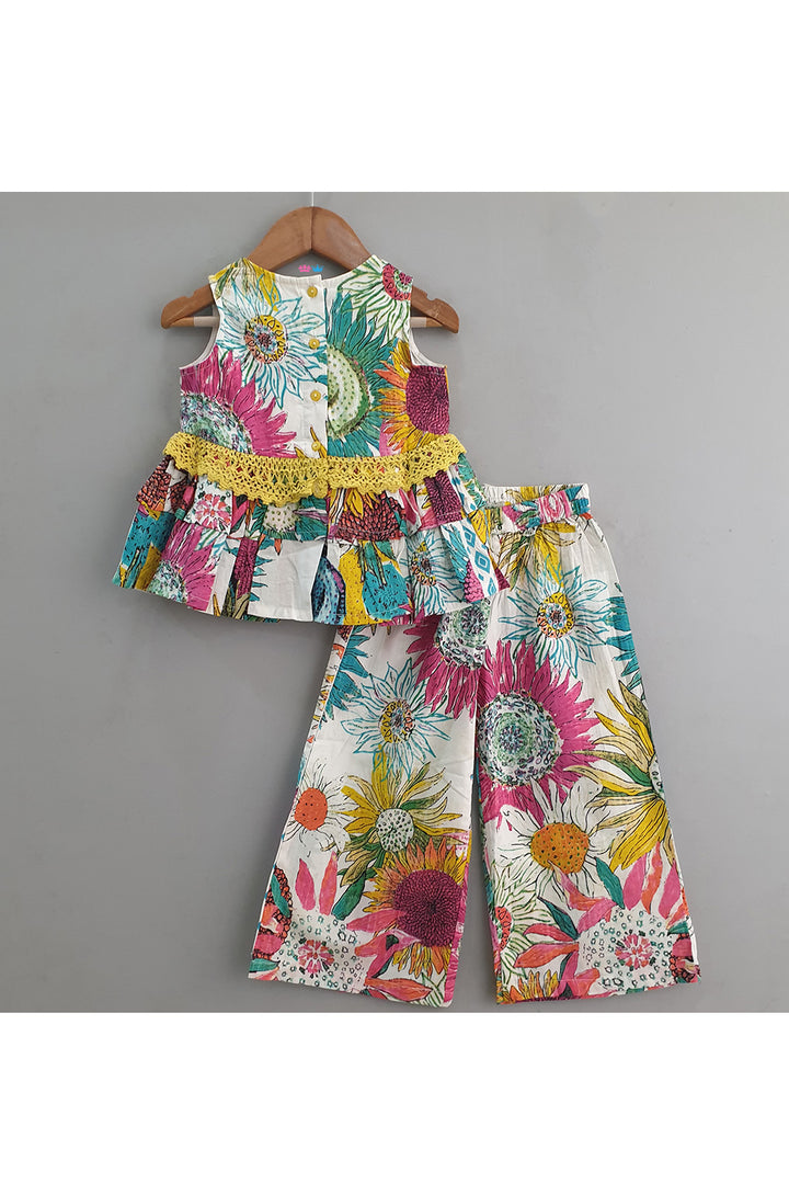 Multicolor Floral Printed Peplum Top With Pant Set
