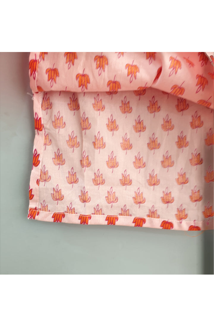 Orange Printed Cotton Kurta With Pyjama Set