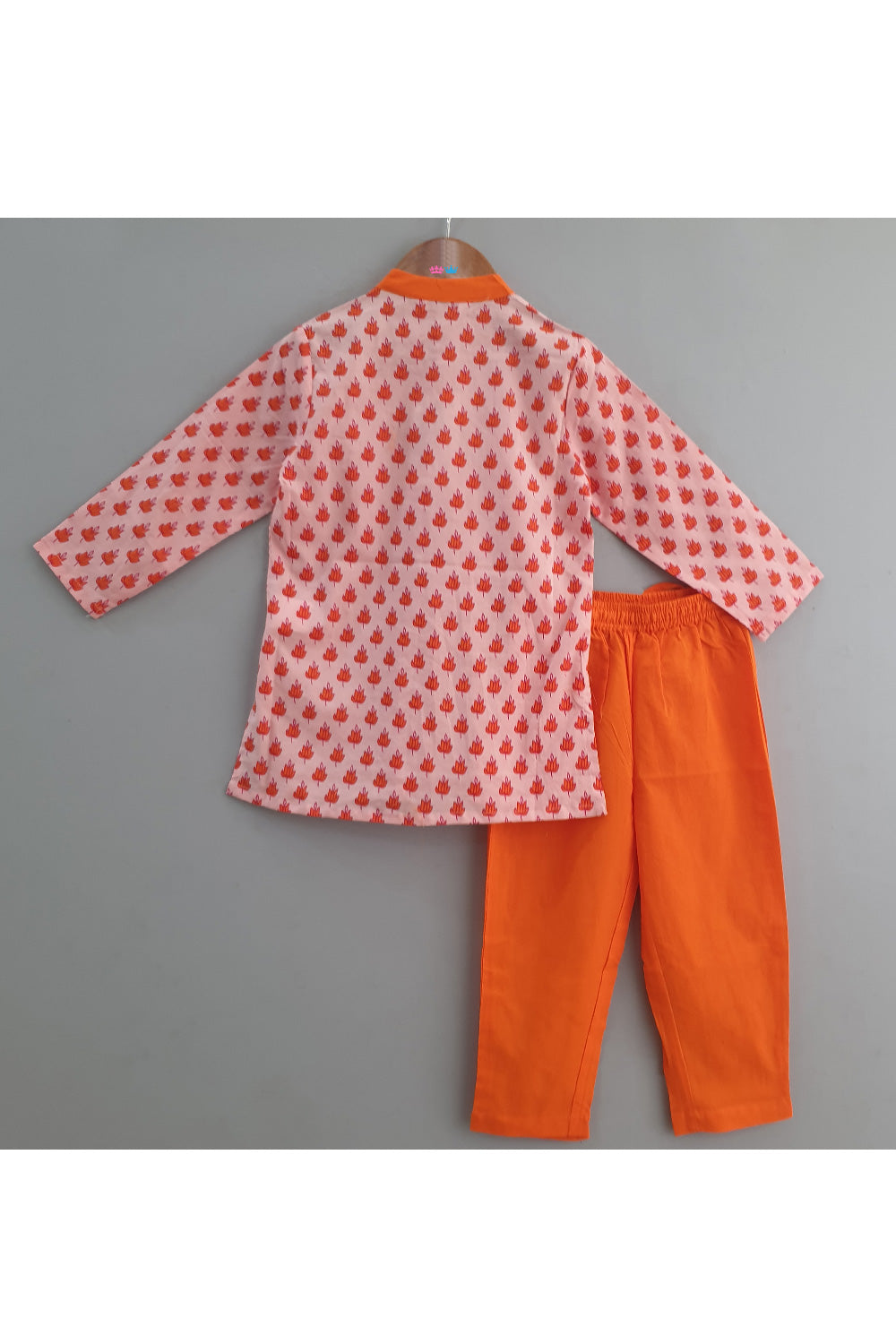 Orange Printed Cotton Kurta With Pyjama Set