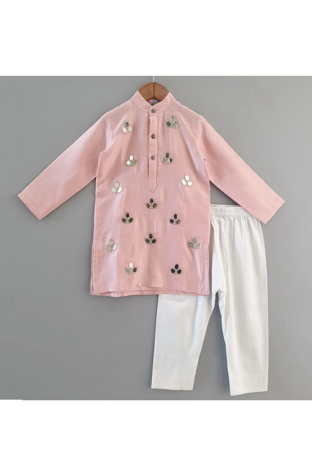 Pink Mirror Embroidered Kurta With Pyjama Set