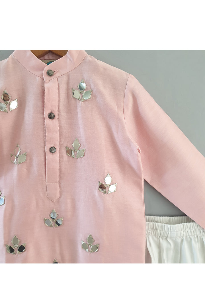 Pink Mirror Embroidered Kurta With Pyjama Set
