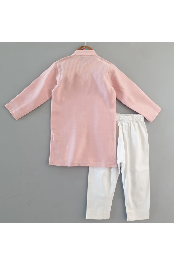 Pink Mirror Embroidered Kurta With Pyjama Set